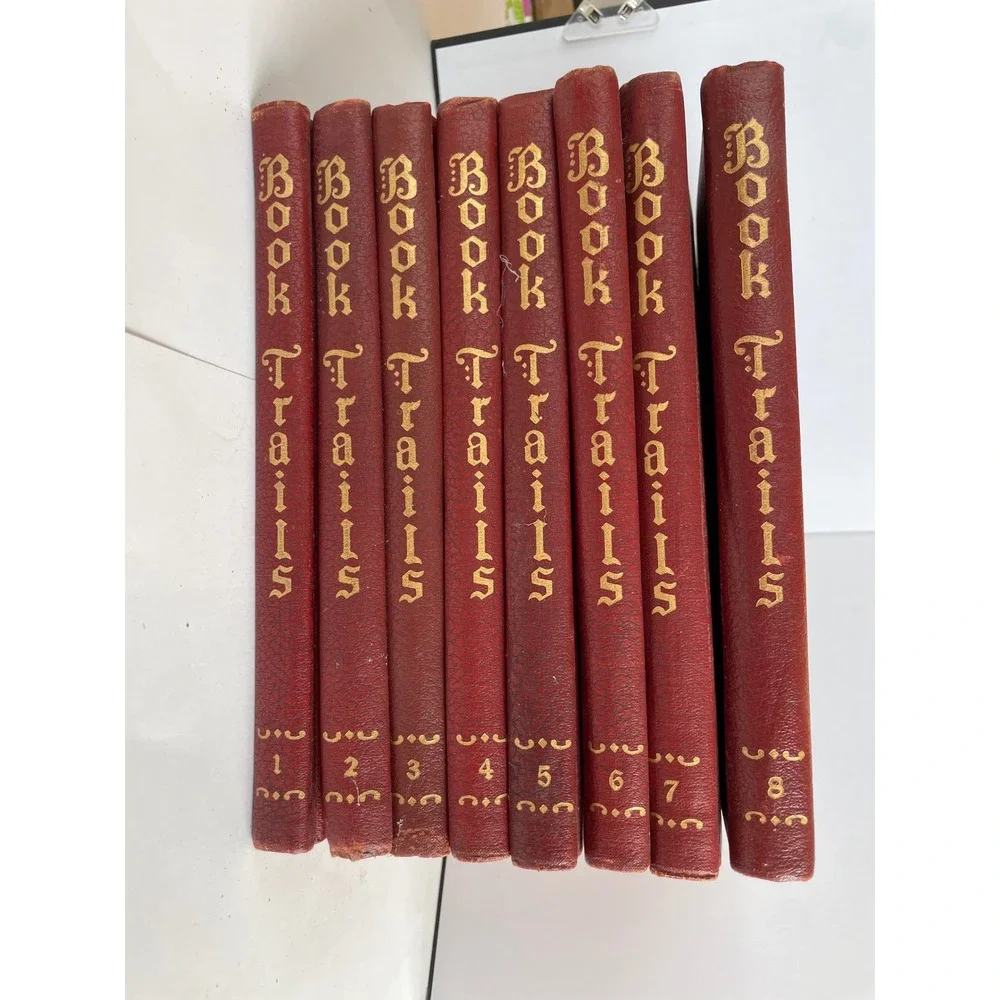 Book Trails 1946 Vintage Hardcover 8 Volume Set Child Development Inc Red